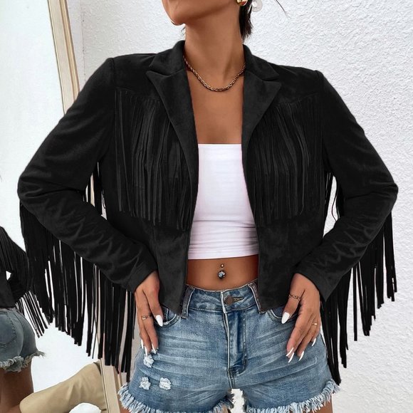 Boho Fringe Trim Open Front Jacket Casaul - Picture 5 of 5